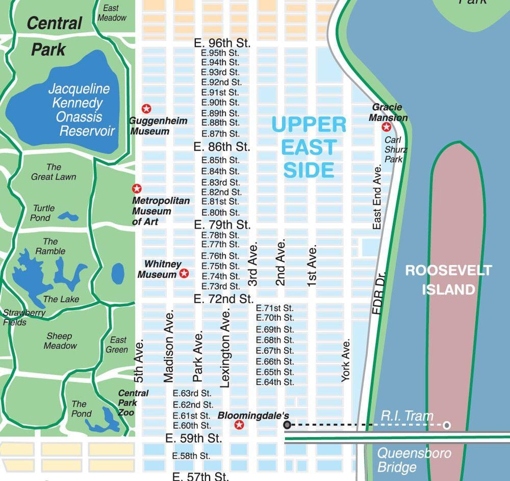 χάρτης του upper east side του Μανχάταν