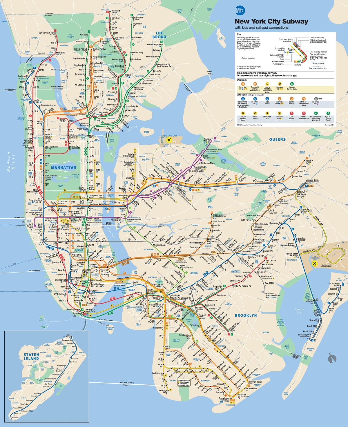 Μανχάταν χάρτη οδών με στάσεις με το μετρό