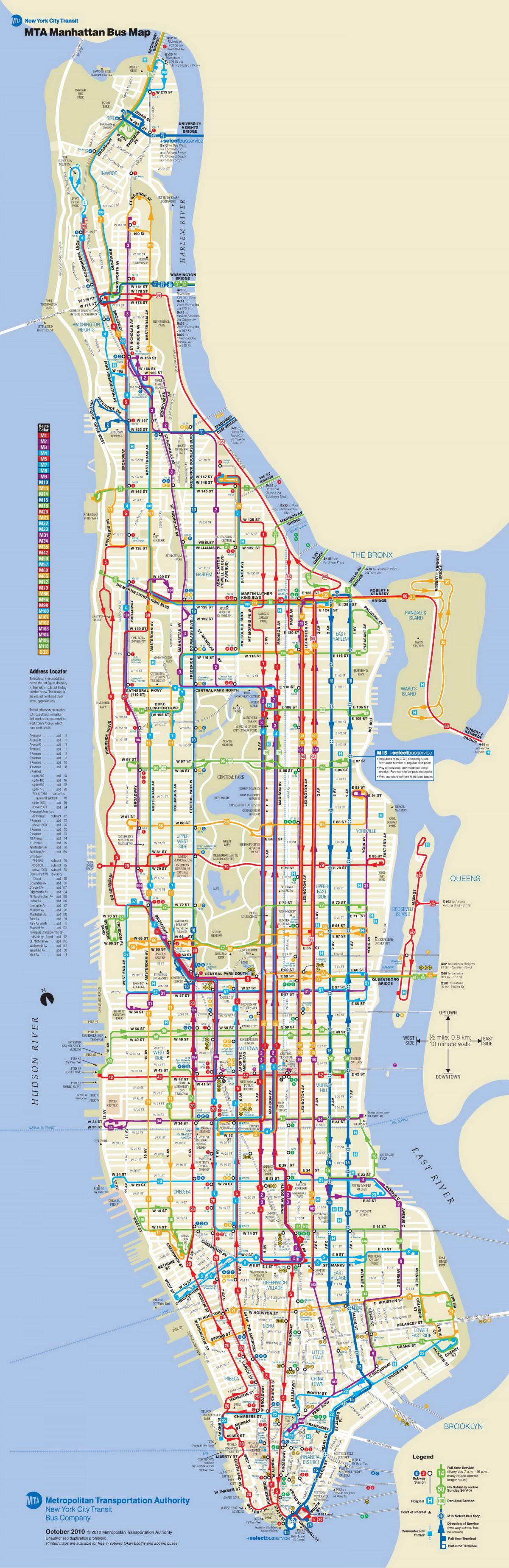 NYC bus χάρτη του Μανχάταν