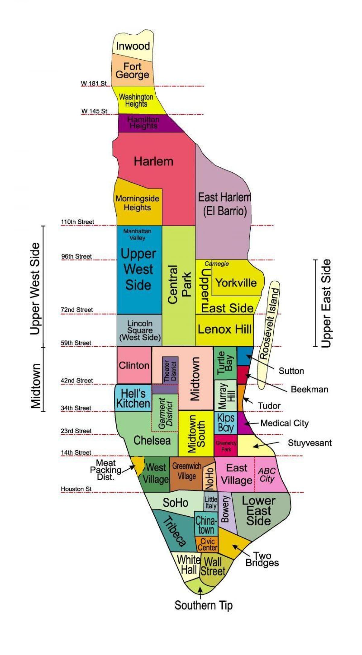 περιοχές στο Μανχάταν χάρτης