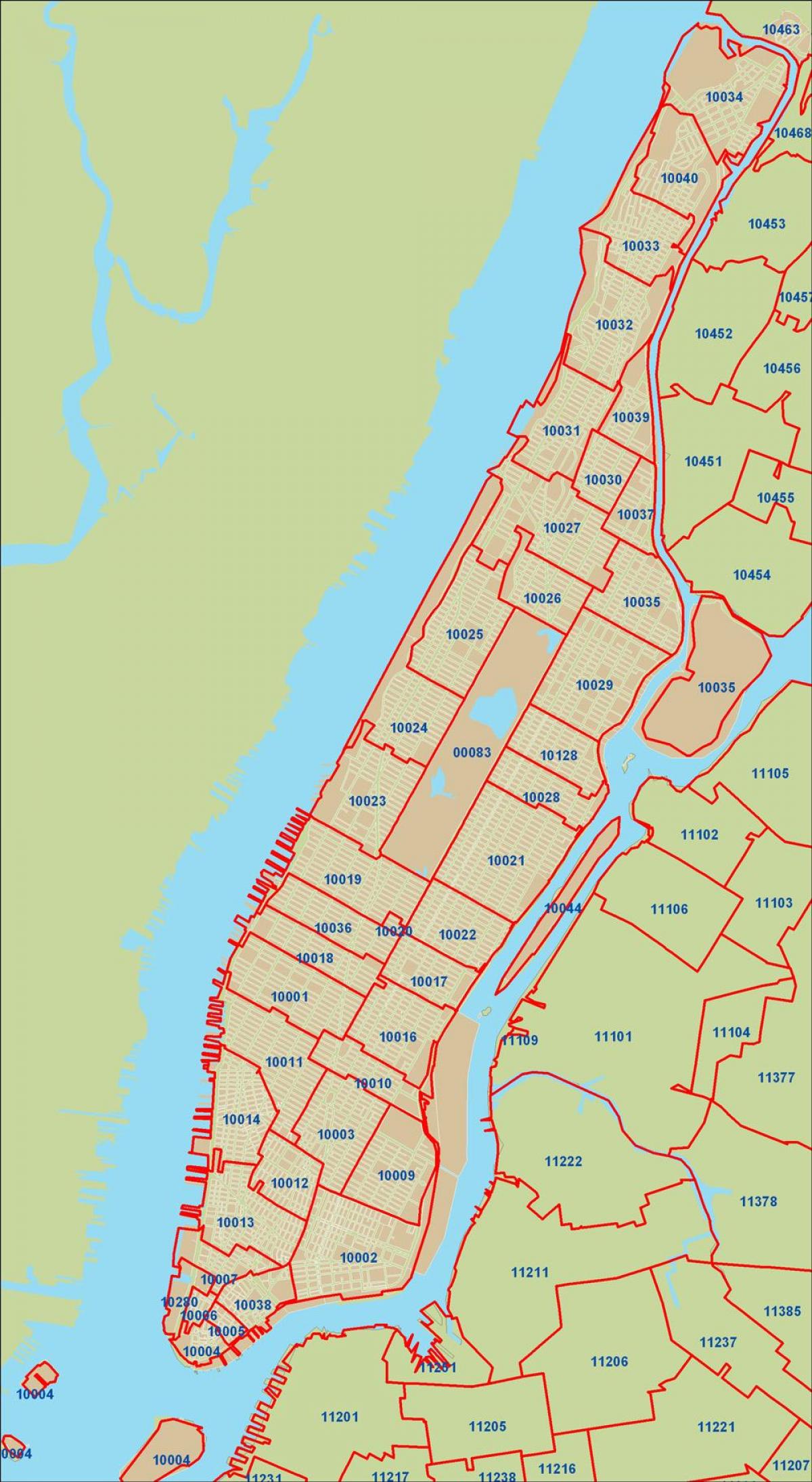 NYC τον ταχυδρομικό κώδικα του χάρτη του Μανχάταν