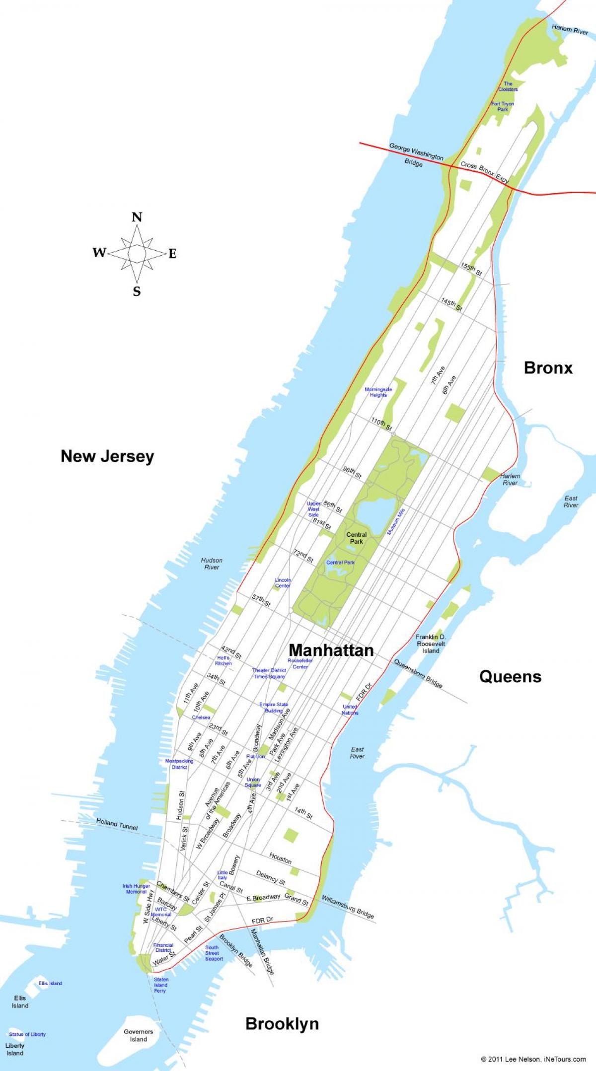 χάρτη το νησί του Μανχάταν στη Νέα Υόρκη